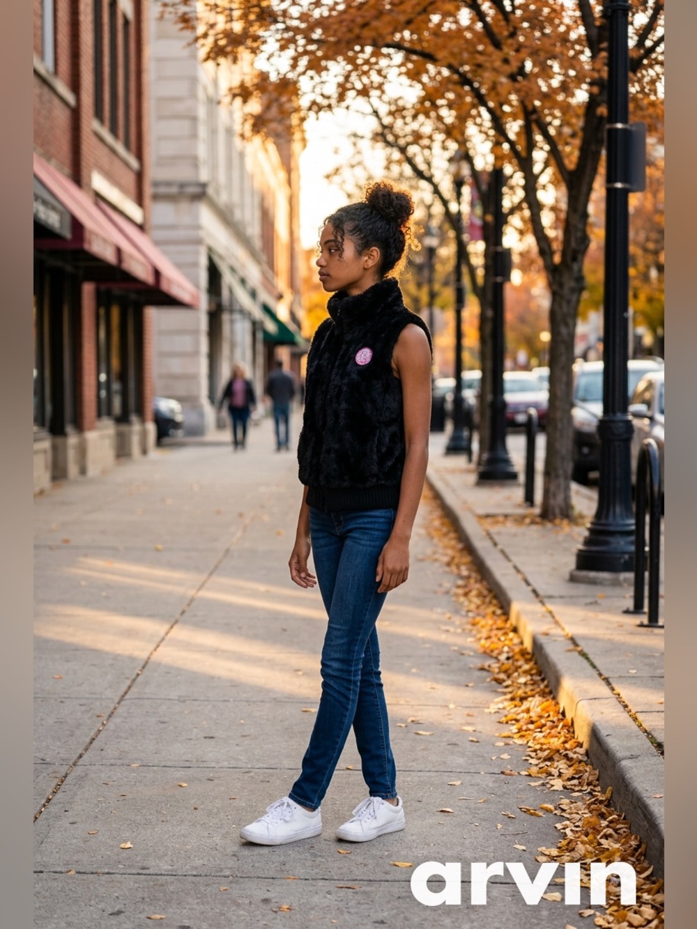 Girls Pink and Black Faux Fur Vests